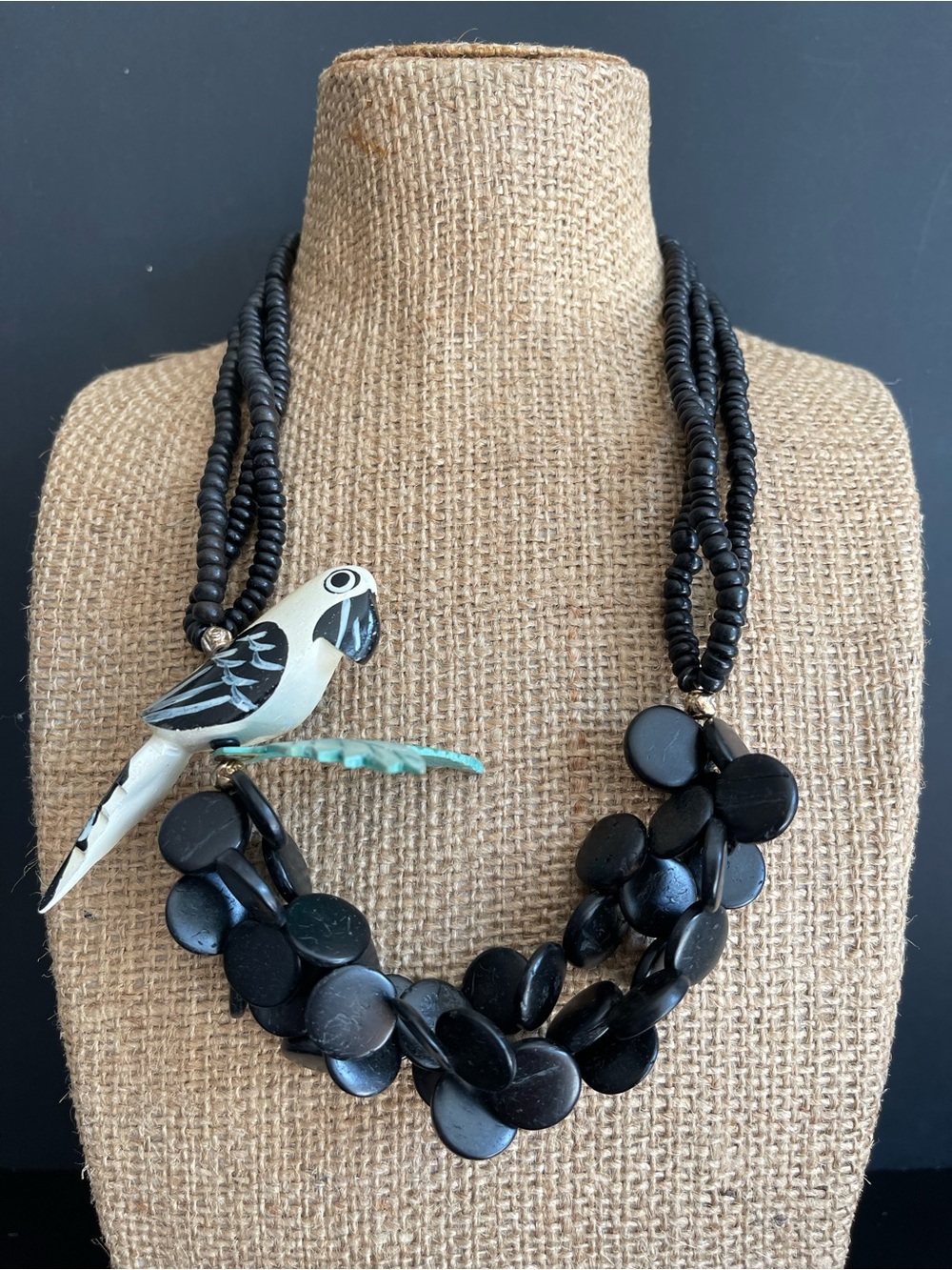 Handcrafted Black Parrot Accent Multi-Strand Necklace - Women Jewelry